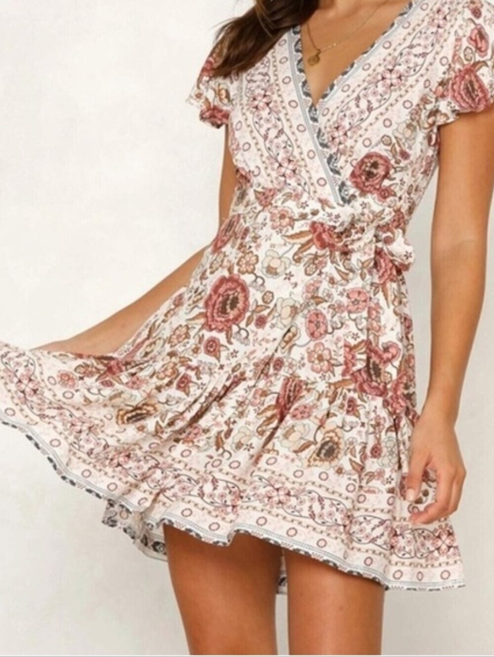 Zesica Women's Boho Floral V-Neck Dress Size 2XL Rayon 100%